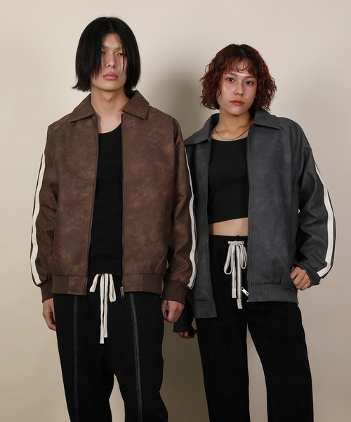 aimoha(アイモハ)の「ラインスリーブ フェイクレザージャケット/Lined sleeve faux leather jacket(その他アウター・メンズ・ダークグレー/ブラウン・LARGE/MEDIUM/X-LARGE)」の14枚目の写真