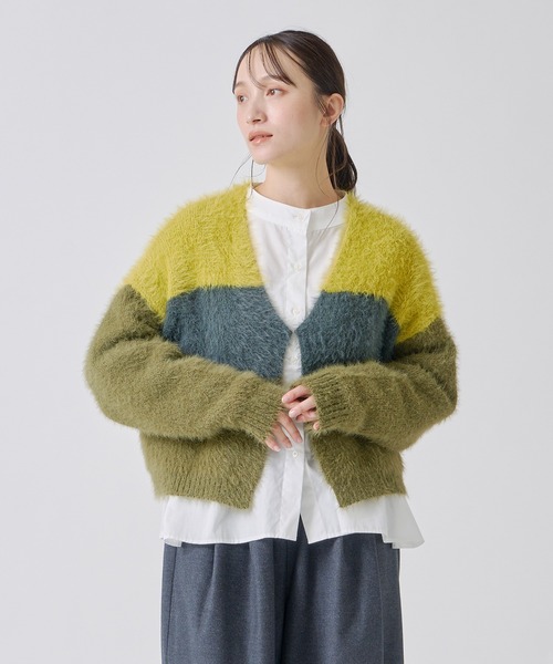 Kelen(ケレン)の「「KELEN / ケレン」トリコロールシャギーニットカーディガン(ニット/セーター・レディース・カーキ/ピンク/ブルー系その他・FREE)」の2枚目の写真