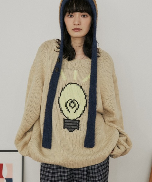 MERLOT（メルロー）の「ローゲージオーバーサイズモチーフニット（ニット/セーター・レディース・ブラウン/ベージュ/ネイビー・FREE）」の6枚目の写真