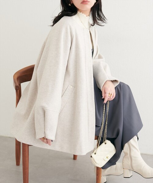 natural couture（ナチュラルクチュール）の「〈osono〉２WAYノーカラーコート（ノーカラーコート・レディース・チャコールグレー/モカ/アイボリー/ブラウン・FREE）」の3枚目の写真
