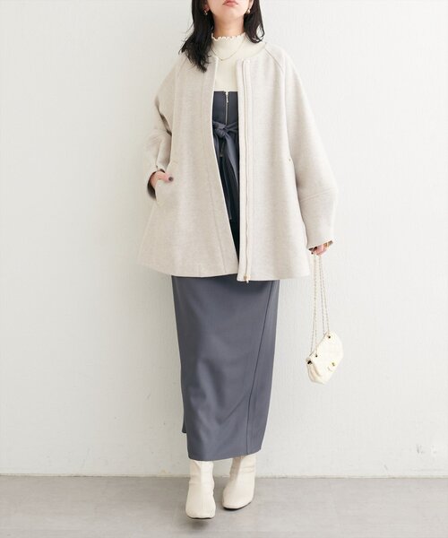 natural couture（ナチュラルクチュール）の「〈osono〉２WAYノーカラーコート（ノーカラーコート・レディース・チャコールグレー/モカ/アイボリー/ブラウン・FREE）」の7枚目の写真