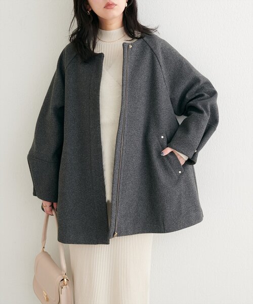 CHONO コート 星柄 キルティング　ブラック　2way ノーカラーコート osono〉2WAYノーカラーコート（ノーカラーコート）｜natural couture