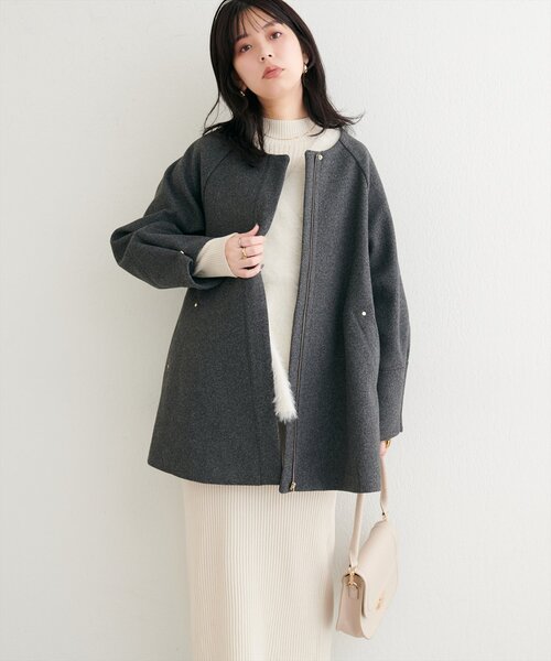 natural couture（ナチュラルクチュール）の「〈osono〉２WAYノーカラーコート（ノーカラーコート・レディース・チャコールグレー/モカ/アイボリー/ブラウン・FREE）」の14枚目の写真