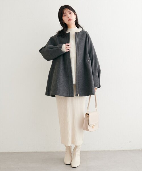 natural couture（ナチュラルクチュール）の「〈osono〉２WAYノーカラーコート（ノーカラーコート・レディース・チャコールグレー/モカ/アイボリー/ブラウン・FREE）」の15枚目の写真