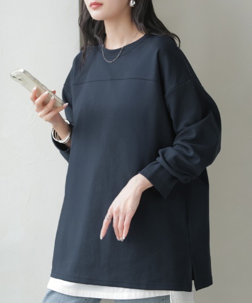 HUG.U(ハグユー)の「コットンポンチ長袖カットソー(Tシャツ/カットソー・レディース・ホワイト/レッド/ライトグレー/ブラウン/カーキ/ブラック/ネイビー/ダークグレー・FREE)」の7枚目の写真