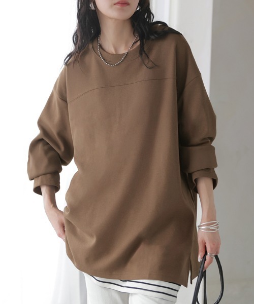 HUG.U(ハグユー)の「コットンポンチ長袖カットソー(Tシャツ/カットソー・レディース・ホワイト/レッド/ライトグレー/ブラウン/カーキ/ブラック/ネイビー/ダークグレー・FREE)」の5枚目の写真