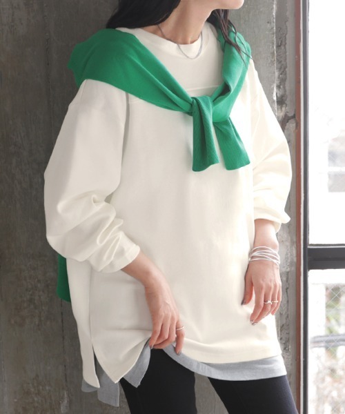 HUG.U(ハグユー)の「コットンポンチ長袖カットソー(Tシャツ/カットソー・レディース・ホワイト/レッド/ライトグレー/ブラウン/カーキ/ブラック/ネイビー/ダークグレー・FREE)」の1枚目の写真