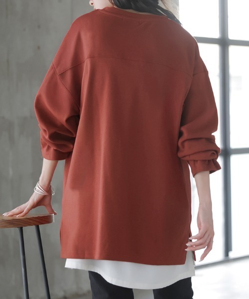 HUG.U(ハグユー)の「コットンポンチ長袖カットソー(Tシャツ/カットソー・レディース・ホワイト/レッド/ライトグレー/ブラウン/カーキ/ブラック/ネイビー/ダークグレー・FREE)」の13枚目の写真
