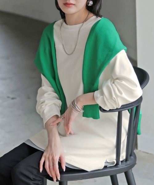 HUG.U(ハグユー)の「コットンポンチ長袖カットソー(Tシャツ/カットソー・レディース・ホワイト/レッド/ライトグレー/ブラウン/カーキ/ブラック/ネイビー/ダークグレー・FREE)」の9枚目の写真