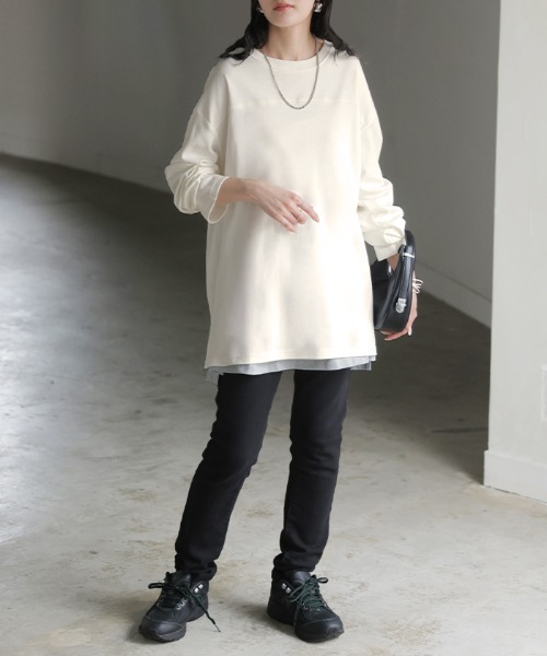 HUG.U(ハグユー)の「コットンポンチ長袖カットソー(Tシャツ/カットソー・レディース・ホワイト/レッド/ライトグレー/ブラウン/カーキ/ブラック/ネイビー/ダークグレー・FREE)」の11枚目の写真