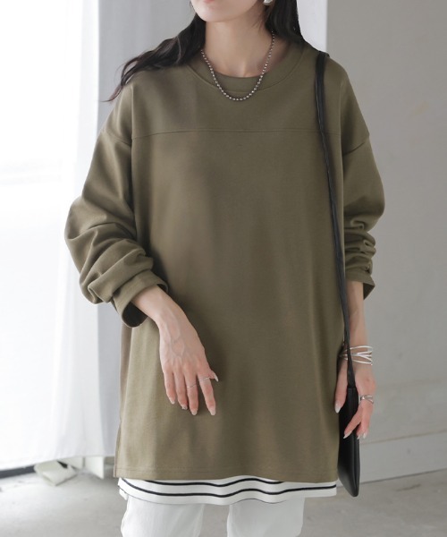 HUG.U(ハグユー)の「コットンポンチ長袖カットソー(Tシャツ/カットソー・レディース・ホワイト/レッド/ライトグレー/ブラウン/カーキ/ブラック/ネイビー/ダークグレー・FREE)」の19枚目の写真
