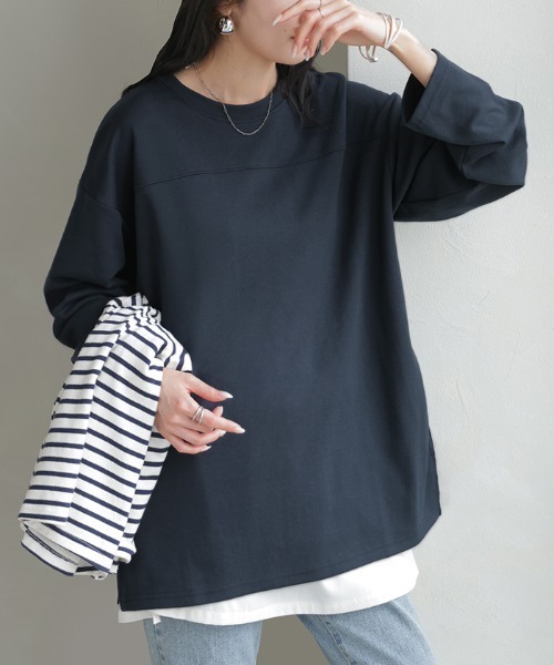 HUG.U(ハグユー)の「コットンポンチ長袖カットソー(Tシャツ/カットソー・レディース・ホワイト/レッド/ライトグレー/ブラウン/カーキ/ブラック/ネイビー/ダークグレー・FREE)」の22枚目の写真
