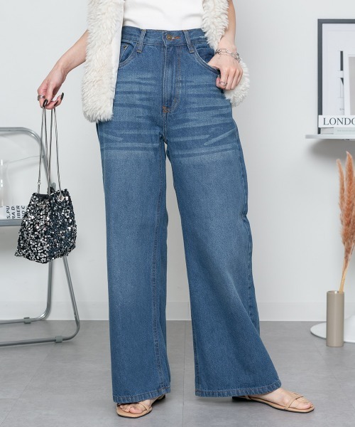 RCD(アールシーディー)の「ヴィンテージ加工デニムパンツ(その他パンツ・レディース・ワンウォッシュ/ネイビー/ブルー・LL/3L/4L/M/L)」の1枚目の写真