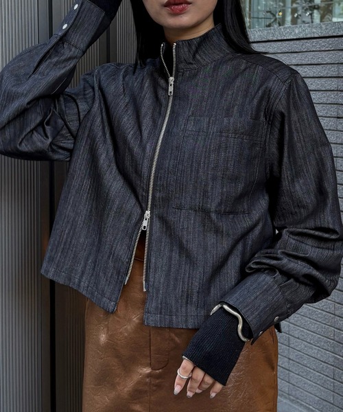 &g'aime(アンジェム)の「【&g'aime】デニムショートシャツ Denim Short Shirt(シャツ/ブラウス・レディース・ブラック/ネイビー・FREE)」の5枚目の写真