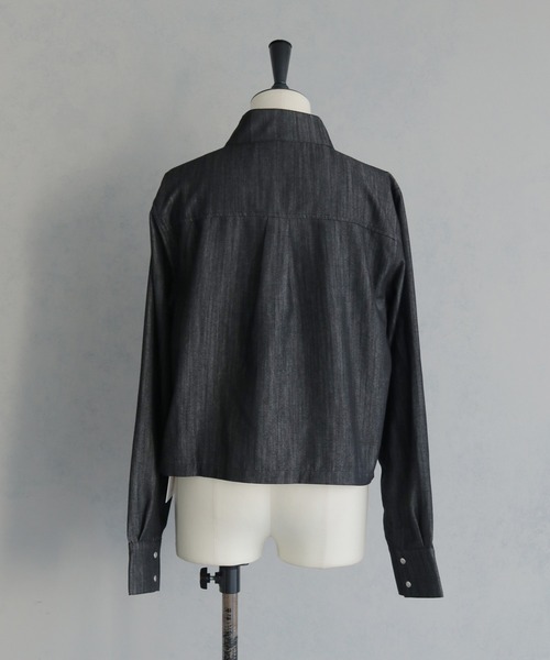 &g'aime(アンジェム)の「【&g'aime】デニムショートシャツ Denim Short Shirt(シャツ/ブラウス・レディース・ブラック/ネイビー・FREE)」の9枚目の写真