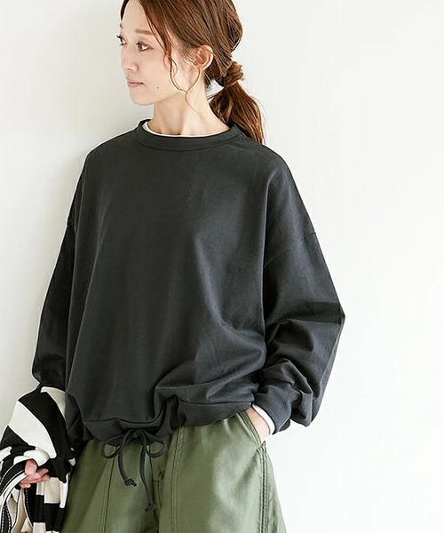 SOLAMONAT(ソラモナ)の「ペンネ天竺 モックネック裾ヒモプルオーバー(Tシャツ/カットソー・レディース・杢グレー/ヘザーチャコール/ホワイト/ブラック/カーキ/ライトピンク/グレイッシュベージュ/キナリ・FREE)」の12枚目の写真