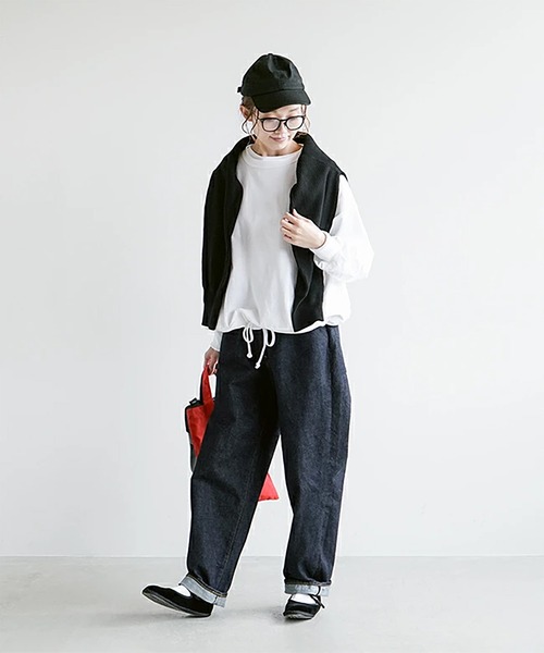 SOLAMONAT(ソラモナ)の「ペンネ天竺 モックネック裾ヒモプルオーバー(Tシャツ/カットソー・レディース・杢グレー/ヘザーチャコール/ホワイト/ブラック/カーキ/ライトピンク/グレイッシュベージュ/キナリ・FREE)」の9枚目の写真