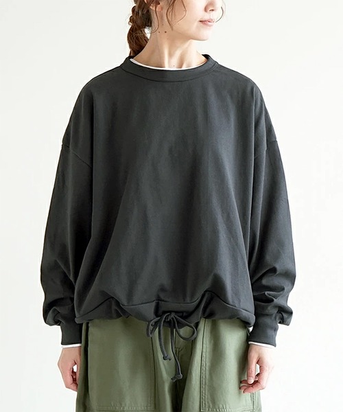SOLAMONAT(ソラモナ)の「ペンネ天竺 モックネック裾ヒモプルオーバー(Tシャツ/カットソー・レディース・杢グレー/ヘザーチャコール/ホワイト/ブラック/カーキ/ライトピンク/グレイッシュベージュ/キナリ・FREE)」の16枚目の写真