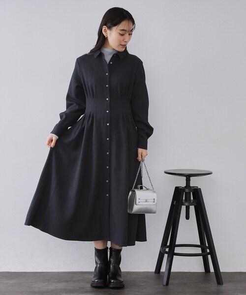 セール】ウエストタックフィット＆フレアワンピース【洗濯機OK