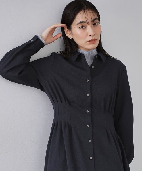 新品タグ付き　ビアズリー　オーガニックコットンタックワンピース　ブラック セール】ウエストタックフィット＆フレアワンピース【洗濯機OK