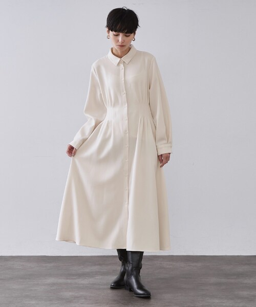 ウエストタックフィット＆フレアワンピース【洗濯機OK】（ワンピース