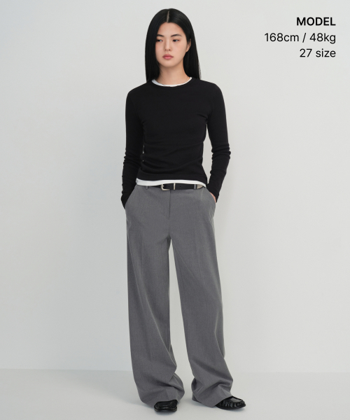 MUSINSA STANDARD WOMAN（ムシンサスタンダードウーマン）の「ウィメンズワイドヒドゥンバンディングスラックス[メランジグレー]（スラックス・レディース・その他・34/32/30/31/24/25/26/27/28/29）」の2枚目の写真