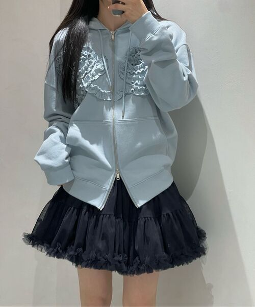 Rose Frill Oversized-Fit Hooded Zip-Up (Blue)（パーカー）｜SINOON