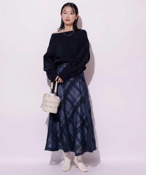 【新品タグ付き】Mystrada チュールチェック刺繍スカート（ブラック） Mystrada（マイストラーダ）の「チュールチェック刺繍スカート