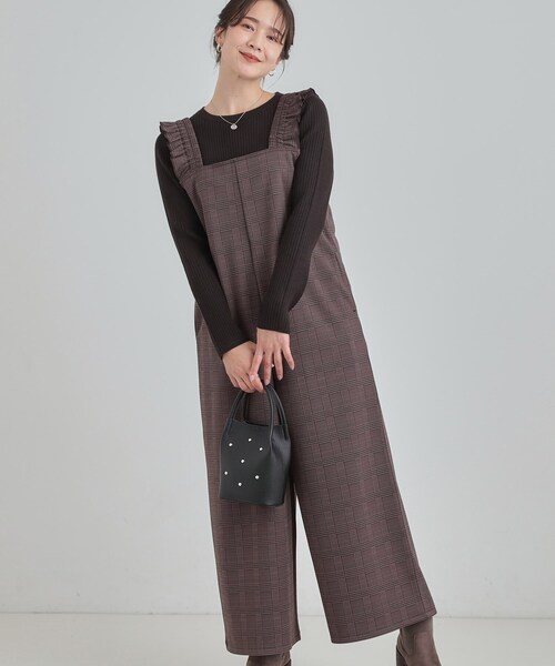 DRESKIP（ドレスキップ）の「【あったか】大人のための チェック柄フリルサロペット（サロペット/オーバーオール・レディース・ダークブラウン系1/グレー系1・01/02/03/04）」の2枚目の写真