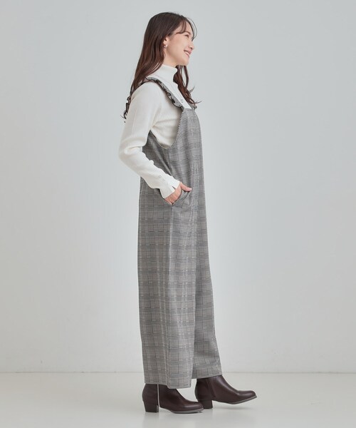 DRESKIP（ドレスキップ）の「【あったか】大人のための チェック柄フリルサロペット（サロペット/オーバーオール・レディース・ダークブラウン系1/グレー系1・01/02/03/04）」の5枚目の写真