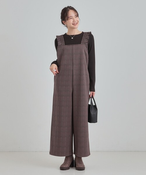 DRESKIP（ドレスキップ）の「【あったか】大人のための チェック柄フリルサロペット（サロペット/オーバーオール・レディース・ダークブラウン系1/グレー系1・01/02/03/04）」の9枚目の写真