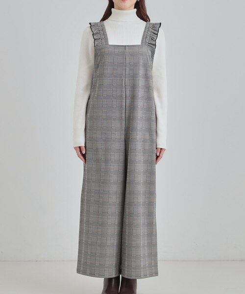 DRESKIP（ドレスキップ）の「【あったか】大人のための チェック柄フリルサロペット（サロペット/オーバーオール・レディース・ダークブラウン系1/グレー系1・01/02/03/04）」の11枚目の写真