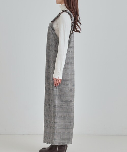 DRESKIP（ドレスキップ）の「【あったか】大人のための チェック柄フリルサロペット（サロペット/オーバーオール・レディース・ダークブラウン系1/グレー系1・01/02/03/04）」の12枚目の写真