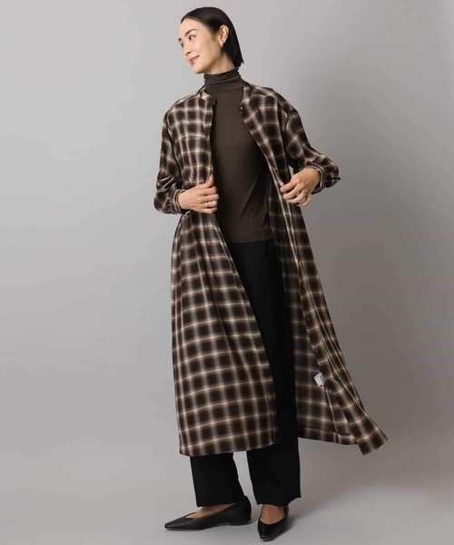 MICHEL KLEIN（ミッシェル・クラン）の「バンドカラーチェックシャツワンピース（ワンピース・レディース・ブラウン・38）」の5枚目の写真