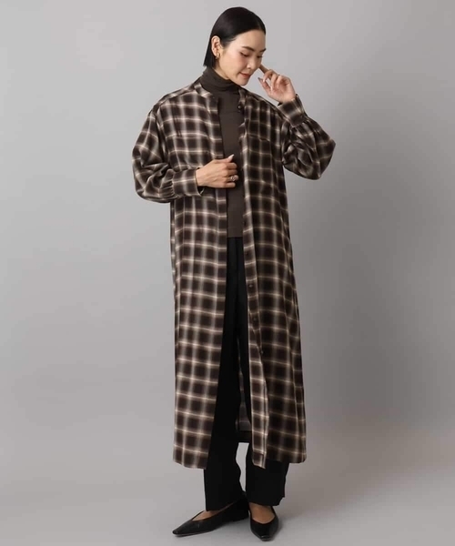 MICHEL KLEIN（ミッシェル・クラン）の「バンドカラーチェックシャツワンピース（ワンピース・レディース・ブラウン・38）」の6枚目の写真