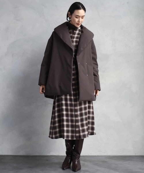 MICHEL KLEIN（ミッシェル・クラン）の「バンドカラーチェックシャツワンピース（ワンピース・レディース・ブラウン・38）」の14枚目の写真