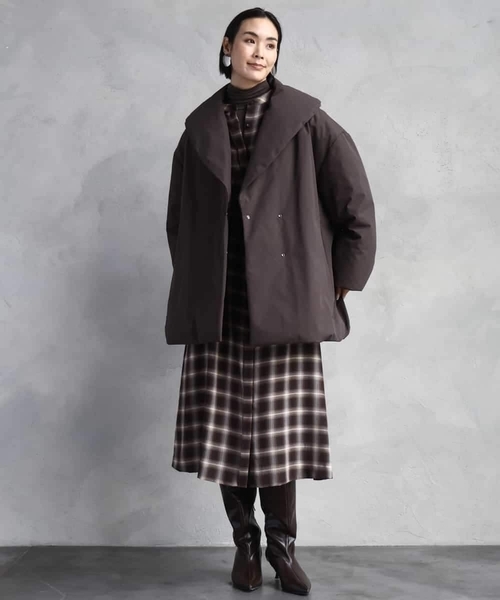 MICHEL KLEIN（ミッシェル・クラン）の「バンドカラーチェックシャツワンピース（ワンピース・レディース・ブラウン・38）」の15枚目の写真