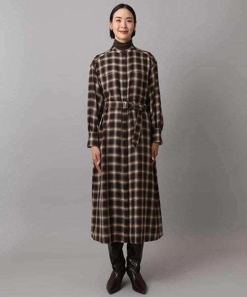 MICHEL KLEIN（ミッシェル・クラン）の「バンドカラーチェックシャツワンピース（ワンピース・レディース・ブラウン・38）」の17枚目の写真