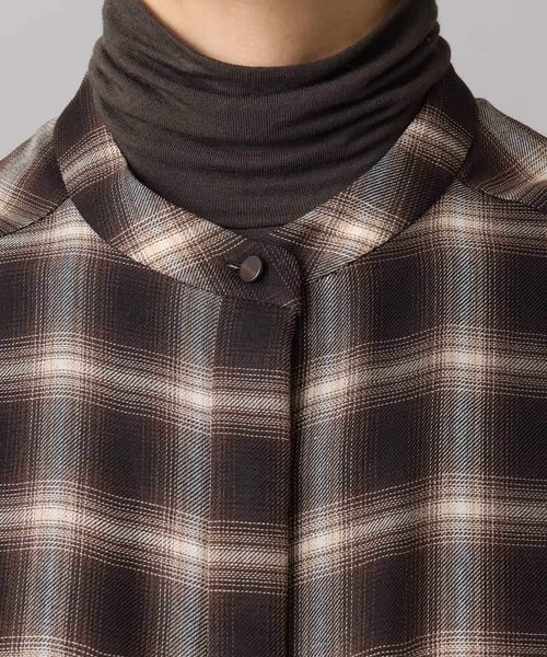 MICHEL KLEIN（ミッシェル・クラン）の「バンドカラーチェックシャツワンピース（ワンピース・レディース・ブラウン・38）」の21枚目の写真