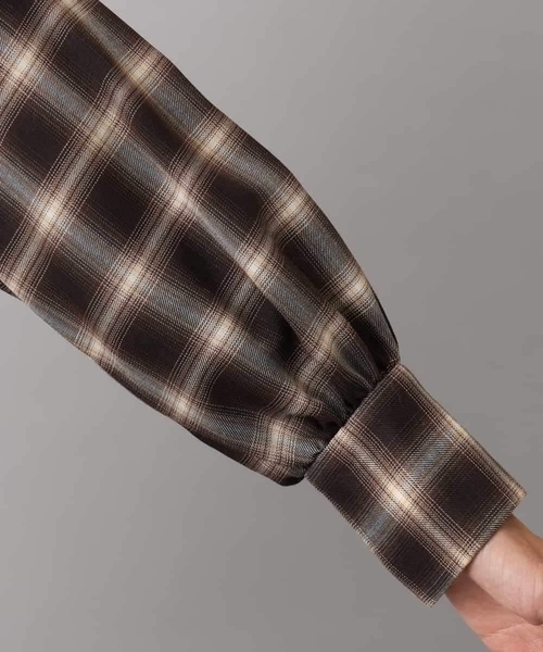 MICHEL KLEIN（ミッシェル・クラン）の「バンドカラーチェックシャツワンピース（ワンピース・レディース・ブラウン・38）」の22枚目の写真