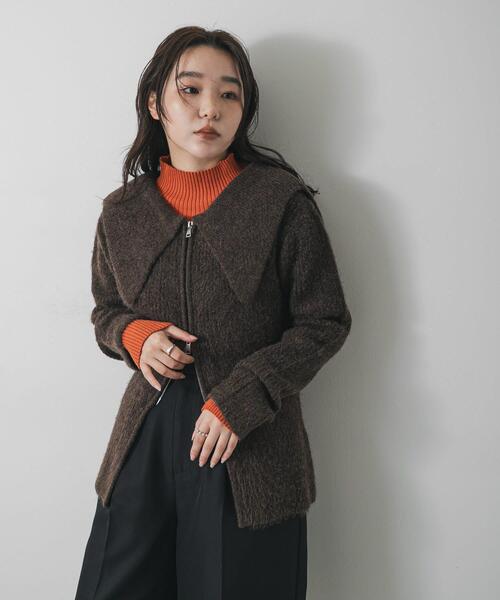 SENSE OF PLACE by URBAN RESEARCH（センスオブプレイスバイアーバンリサーチ）の「『洗濯可』ドロップカラージップセーター（カーディガン/ボレロ・レディース・グレー/ブラウン/ベージュ・ONE）」の14枚目の写真