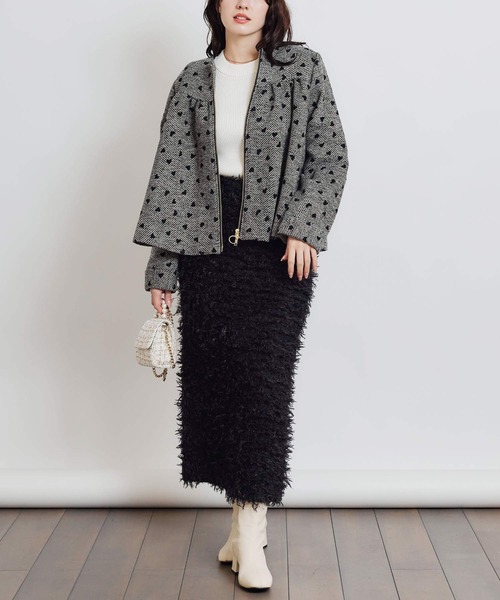 PICCIN（ピッチン）の「【セットアップ可能】フロッキーハートヘリンボーンブルゾン（ブルゾン・レディース・モカ/ベージュ・M）」の6枚目の写真