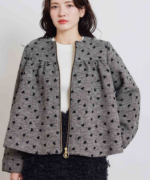 PICCIN（ピッチン）の「【セットアップ可能】フロッキーハートヘリンボーンブルゾン（ブルゾン・レディース・モカ/ベージュ・M）」の3枚目の写真