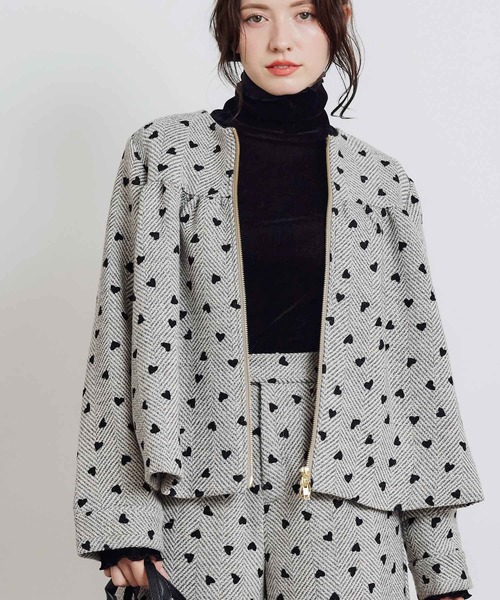 PICCIN（ピッチン）の「【セットアップ可能】フロッキーハートヘリンボーンブルゾン（ブルゾン・レディース・モカ/ベージュ・M）」の12枚目の写真