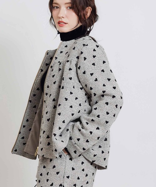 PICCIN（ピッチン）の「【セットアップ可能】フロッキーハートヘリンボーンブルゾン（ブルゾン・レディース・モカ/ベージュ・M）」の13枚目の写真