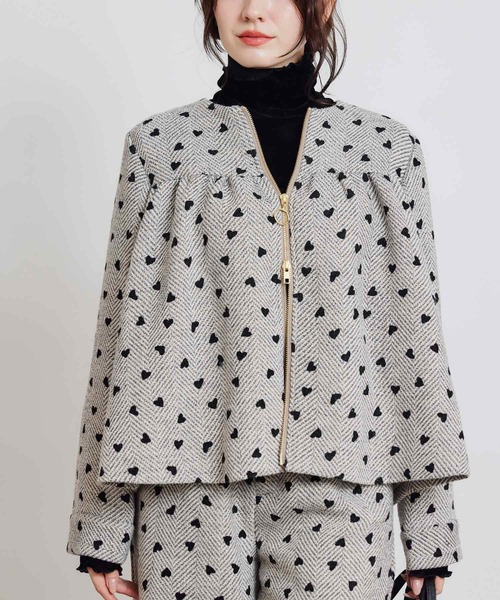 PICCIN（ピッチン）の「【セットアップ可能】フロッキーハートヘリンボーンブルゾン（ブルゾン・レディース・モカ/ベージュ・M）」の19枚目の写真