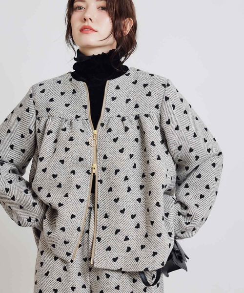 PICCIN（ピッチン）の「【セットアップ可能】フロッキーハートヘリンボーンブルゾン（ブルゾン・レディース・モカ/ベージュ・M）」の18枚目の写真