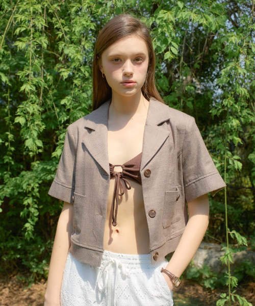 Classic Linen Short Jacket_ Brown