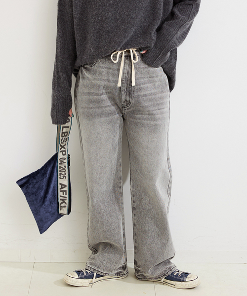 B.C STOCK(ベーセーストック)の「【WEB限定】ウォッシャブル /ドロストデニム(デニムパンツ・レディース・ブラック/サックスブルー・36/38)」の1枚目の写真