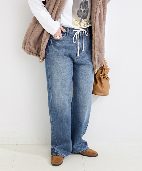 B.C STOCK(ベーセーストック)の「【WEB限定】ウォッシャブル /ドロストデニム(デニムパンツ・レディース・ブラック/サックスブルー・36/38)」の13枚目の写真